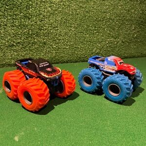 New Bright Monster Truck Duo - Black and Red, Blue and Red Push